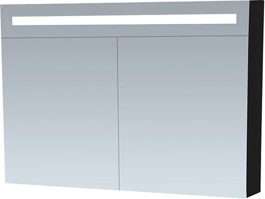 Spiegelkast Delia 100x70x15cm MDF Hoogglans Zwart LED Verlichting Lichtschakelaar Stopcontact Binnen en Buiten Spiegel