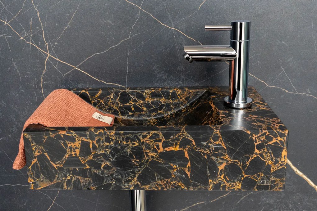 Saniclear Athens Portoro Gold fonteinset met rechte kraan in chroom