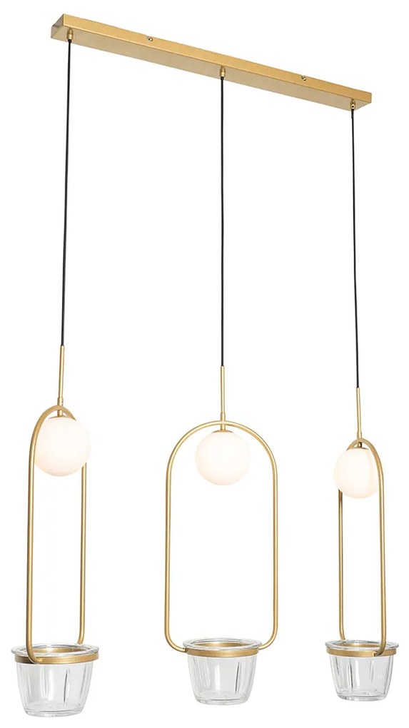 Art deco hanglamp goud met wit glas 3-lichts - Isabella