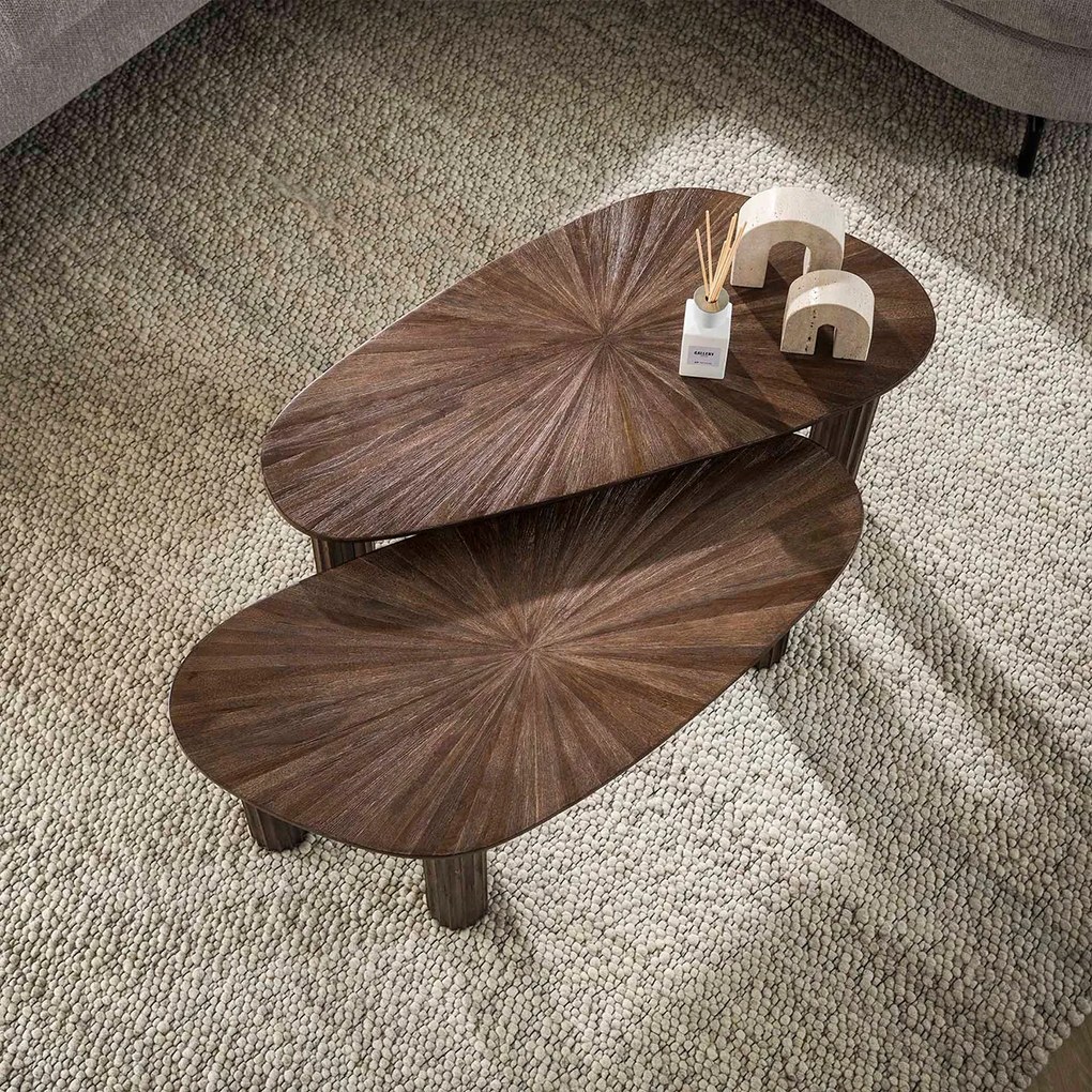 Salontafel Set Bruin Teakhout 2-delig - 84 X 39cm.