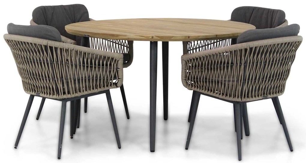 Tuinset Ronde Tuintafel 4 personen 130 cm Rope Taupe Lifestyle Garden Furniture Western/Montana
