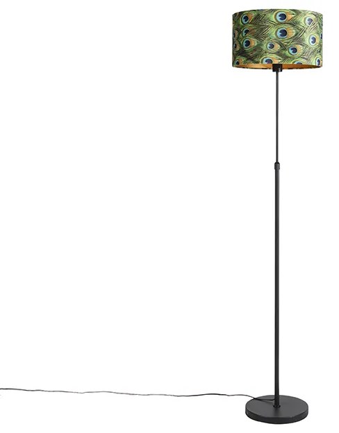 Zwarte vloerlamp met velours kap pauw met goud 35 cm - Parte