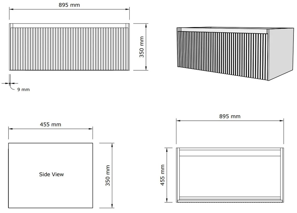 Gliss Design Timotheus badmeubel met ribbelfront 90cm charcoal met zwarte wastafel Asia