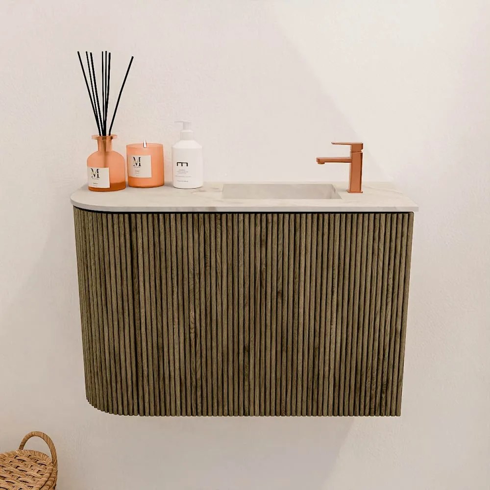 Mondiaz Joya DLux 60cm toiletmeubel ronding links dusk met wastafel faye rechts 1 kraangat frappe