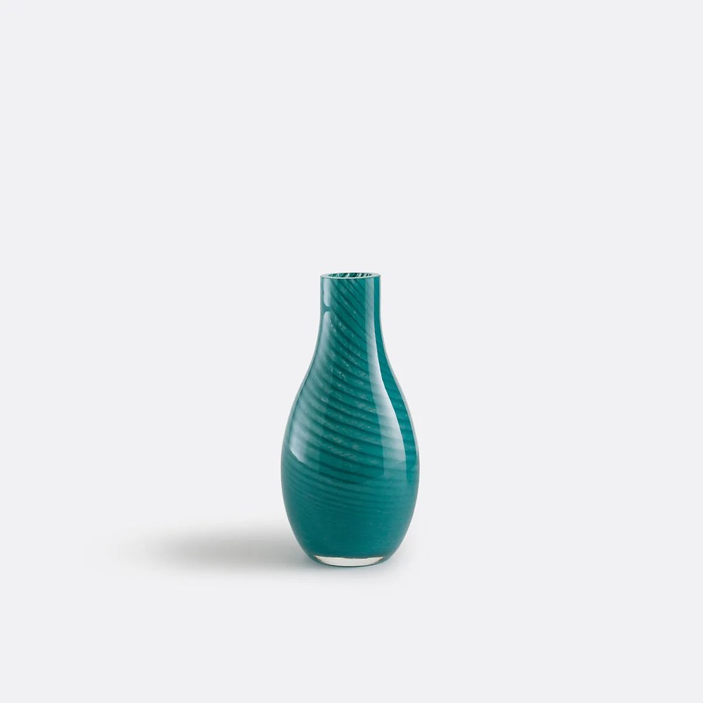 Vaas van blauw gestreept gekleurd glas, hoogte 14,3 cm, MARLIA