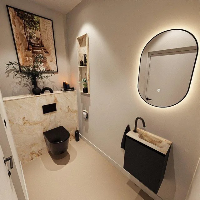 MONDIAZ TURE-DLUX 40cm toiletmeubel Urban. EDEN wastafel Frappe positie rechts. Met 1 kraangat. TUREDX40URBR1FRA