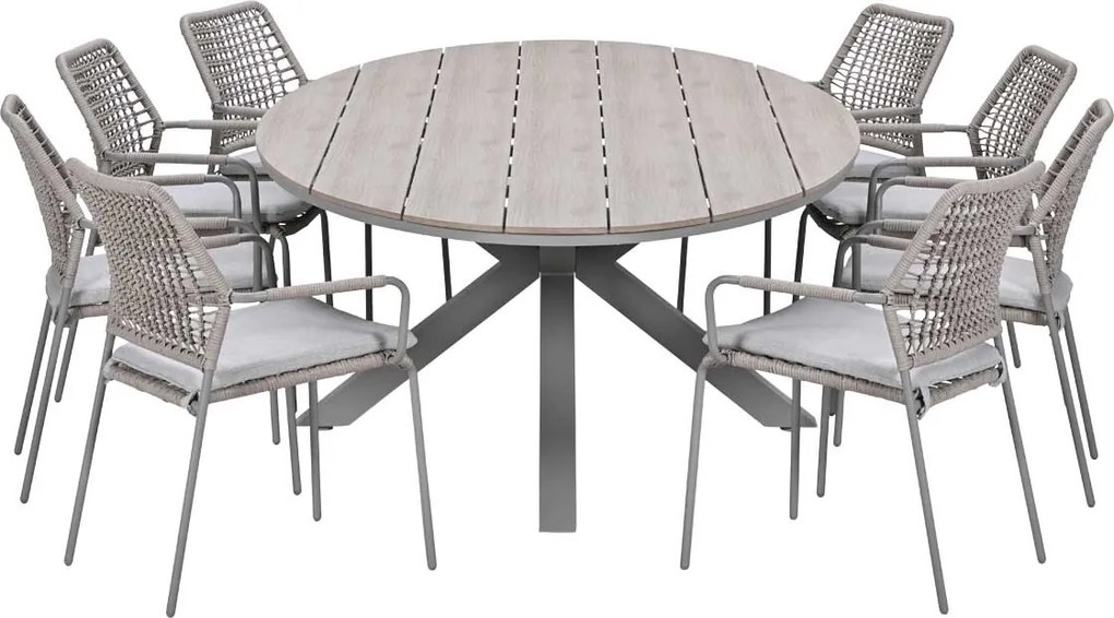 Garden Impressions Natas tuinset 9-delig taupe - Tulli tuintafel 280x140 cm - light teak vironwood