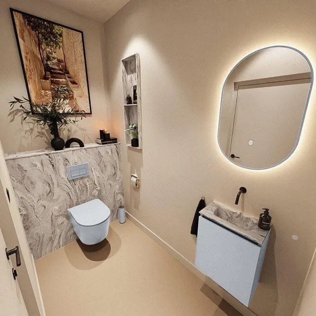 MONDIAZ TURE-DLUX 40cm toiletmeubel Clay. EDEN wastafel Glace positie midden. Zonder kraangat. TUREDX40CLAM0GLA