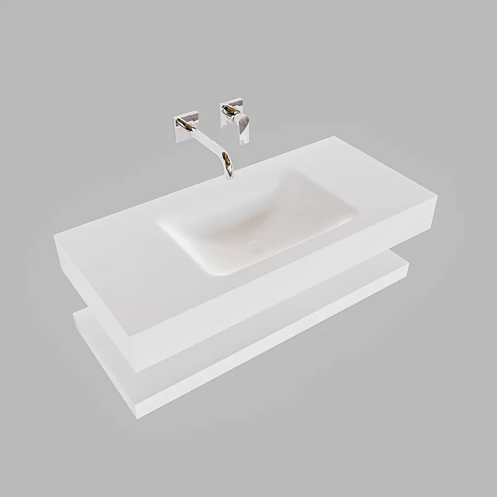 Zaro ALAN vrijhangende wastafel 100cm met wasbak Enkel midden en solid suface planchet in kleur Wit mat 0 lade(s)