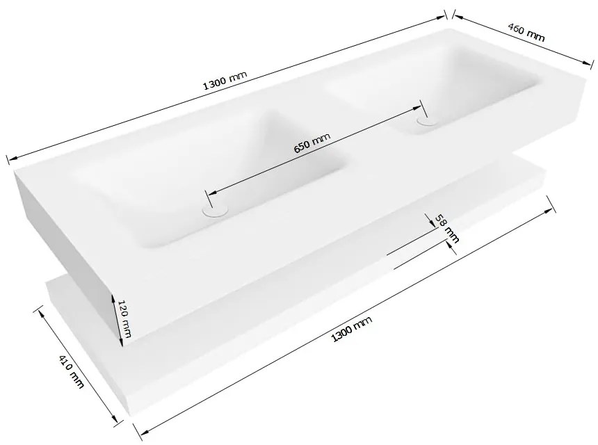 Zaro Alan badmeubel 130cm met planchet talc en vrijhangende wastafel cloud dubbel zonder kraangat talc
