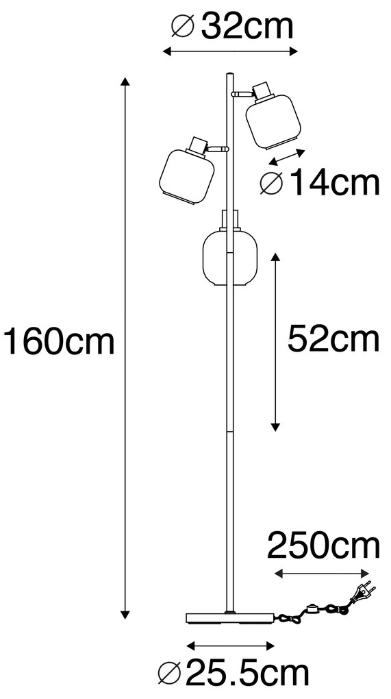 Smart Vloerlamp zwart met goud met smoke glas 3-lichts incl. 3 Wifi P45 - Zuzanna Design E14 bol / globe / rond Binnenverlichting Lamp