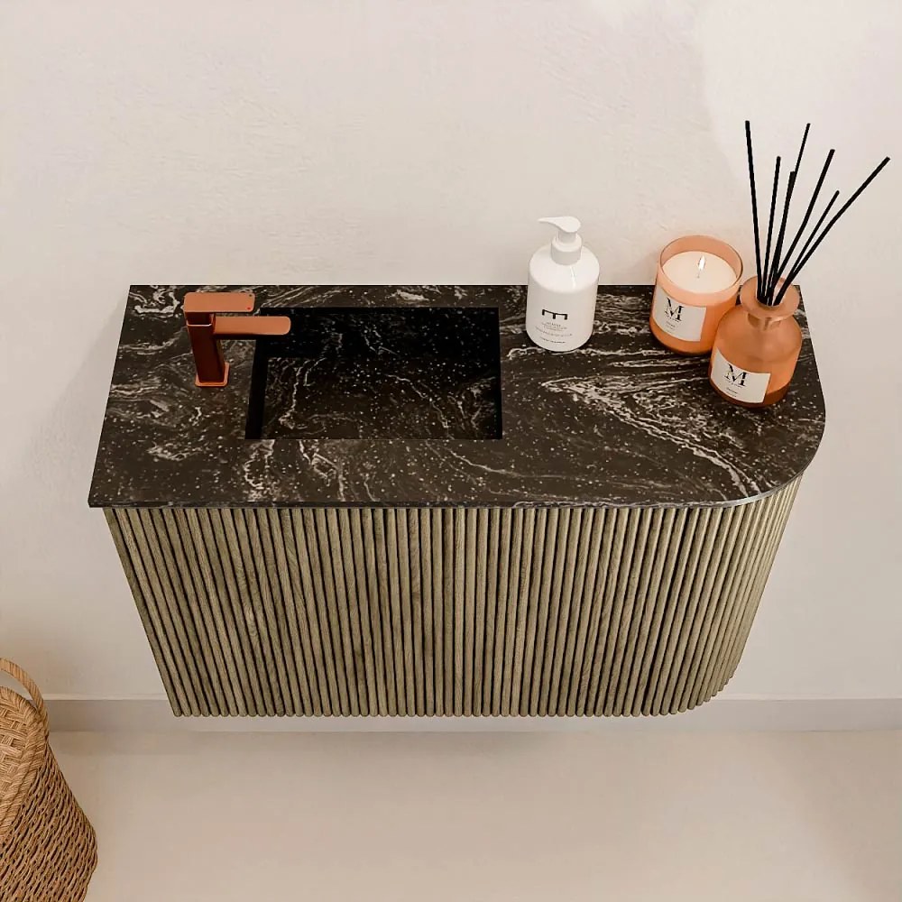 Mondiaz Joya DLux 60cm toiletmeubel ronding rechts dusk met wastafel faye links 1 kraangat lava