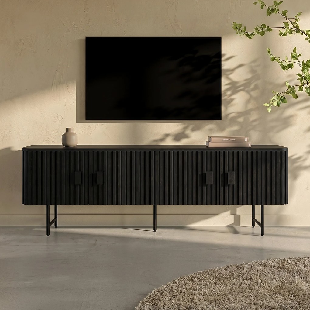 Zwart Tv-meubel Ronde Hoeken - 170x45x56cm.