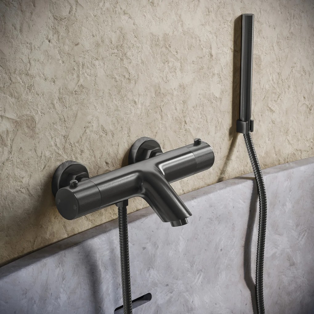 Saniclear Iron Stripes thermostatische opbouw badkraan met handdouche verouderd ijzer - gunmetal