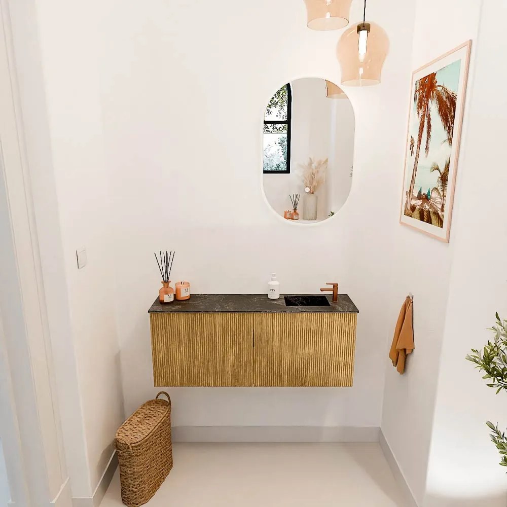 Mondiaz Joya DLux 100cm toiletmeubel oak met wastafel faye rechts 1 kraangat lava