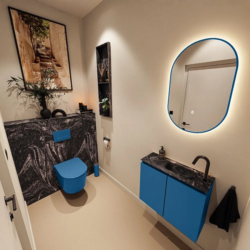 Mondiaz Ture DLux toiletmeubel 60cm jeans met wastafel lava rechts met kraangat