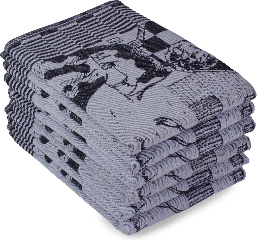 Theedoek boerderij – 6 stuks – 50×70 – zwart
