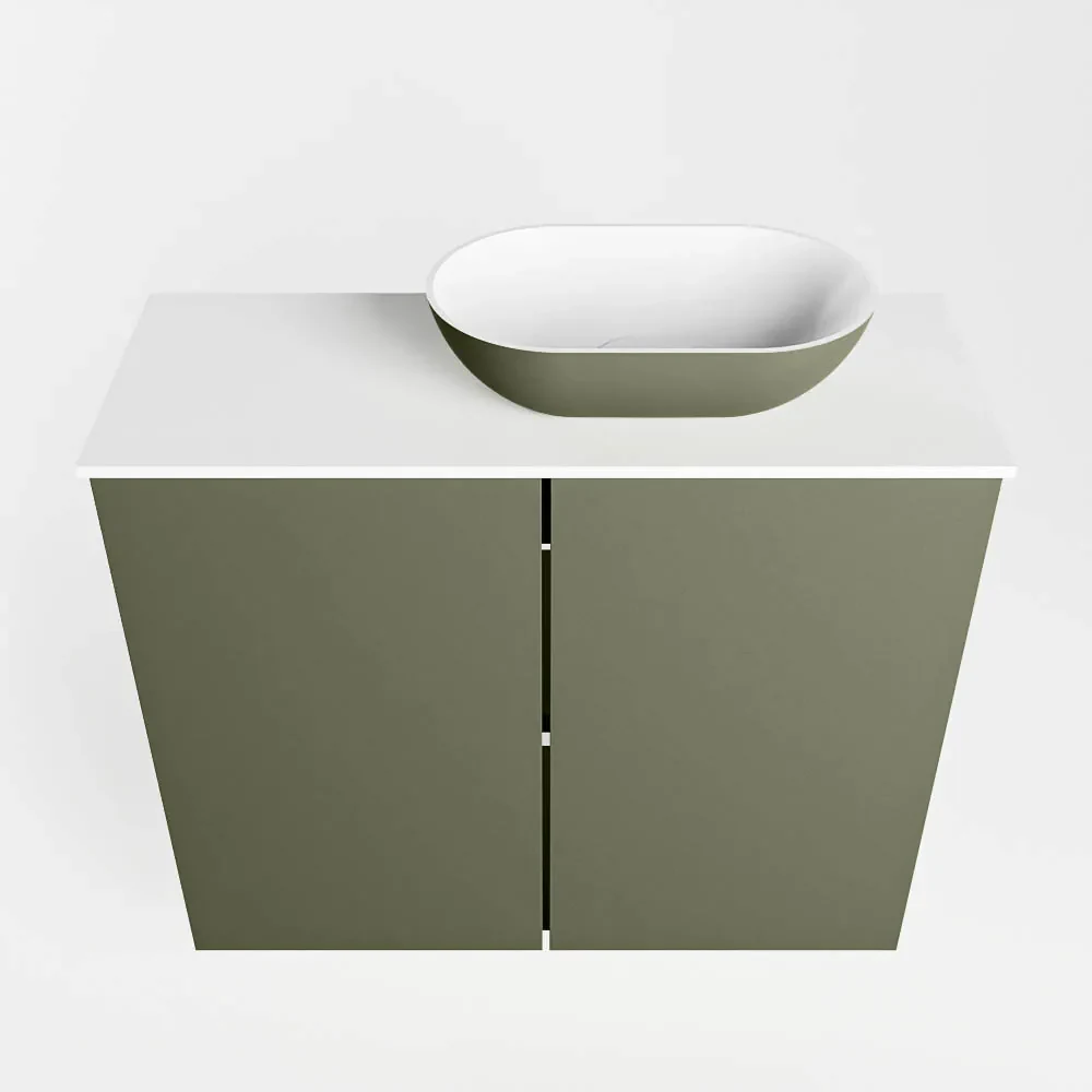 Mondiaz Fowy toiletmeubel 60cm army met legergroene waskom rechts en kraangat
