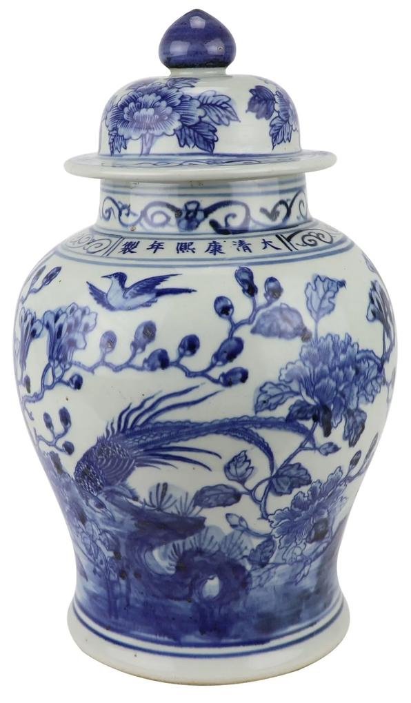 Fine Asianliving Chinese Gemberpot Porselein Handgeschilderd Vogels Blauw Wit D23xH39cm
