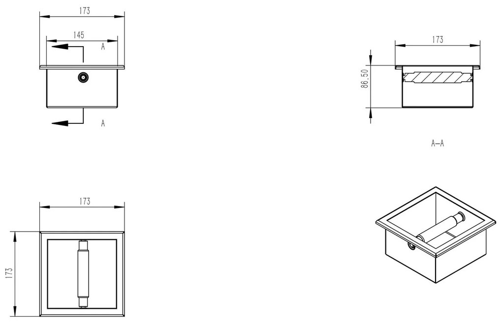 Mueller mat zwarte inbouw toiletrolhouder RVS