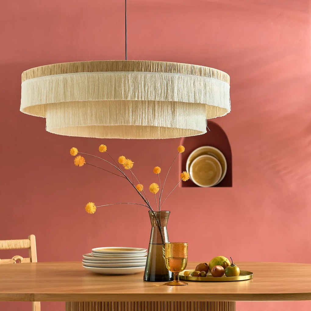 Hanglamp in raffia met franjesØ86 cm, Kavi.