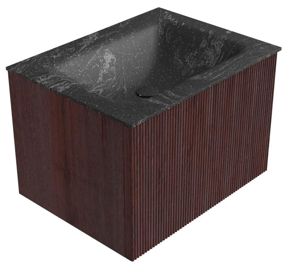 Mondiaz Kurve-dlux 60cm badmeubel ruby met 1 lade en wastafel cloud midden zonder kraangat lava