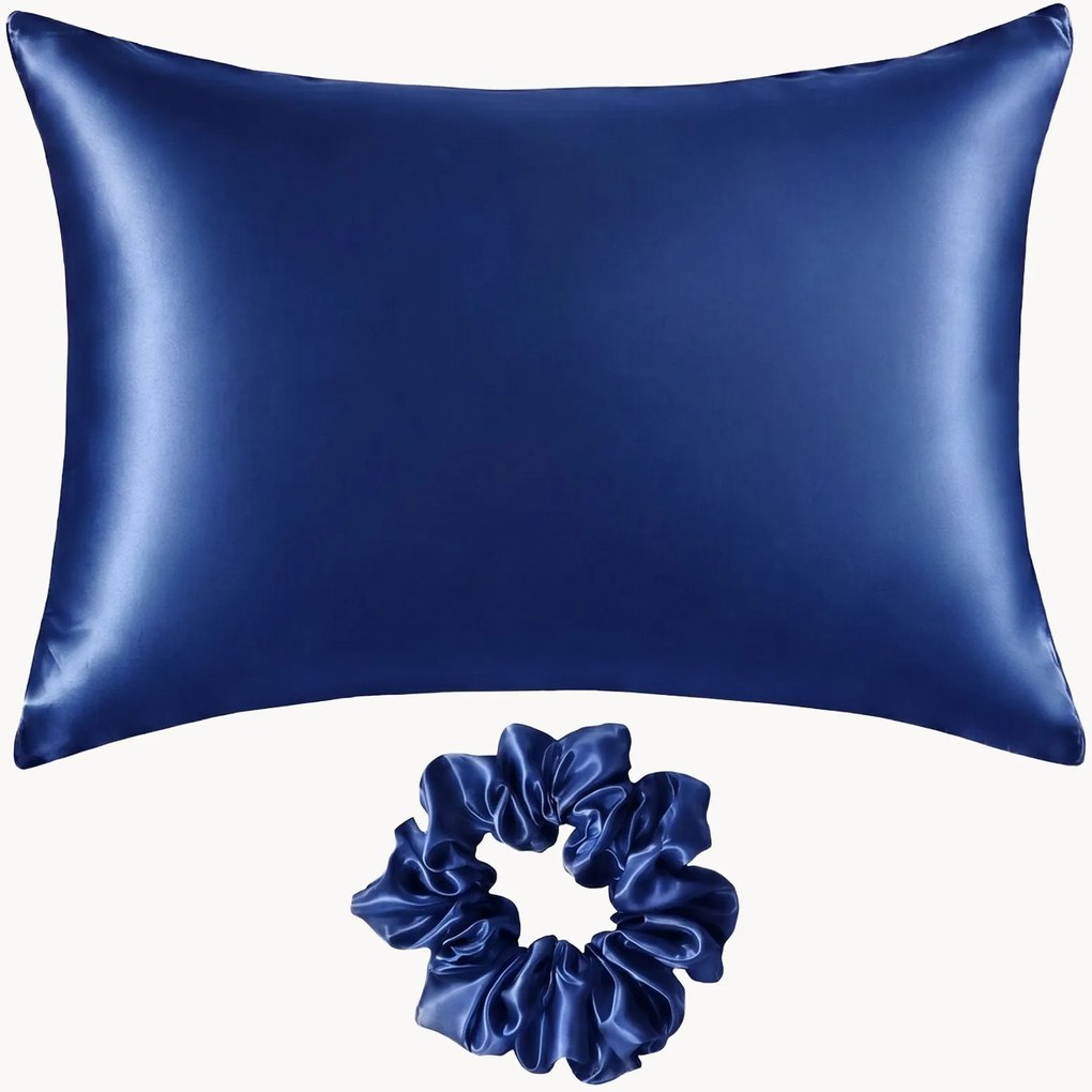 Sierkussensloop en scrunchie Lapis Lazuli van moerbeizijde, 2-delig