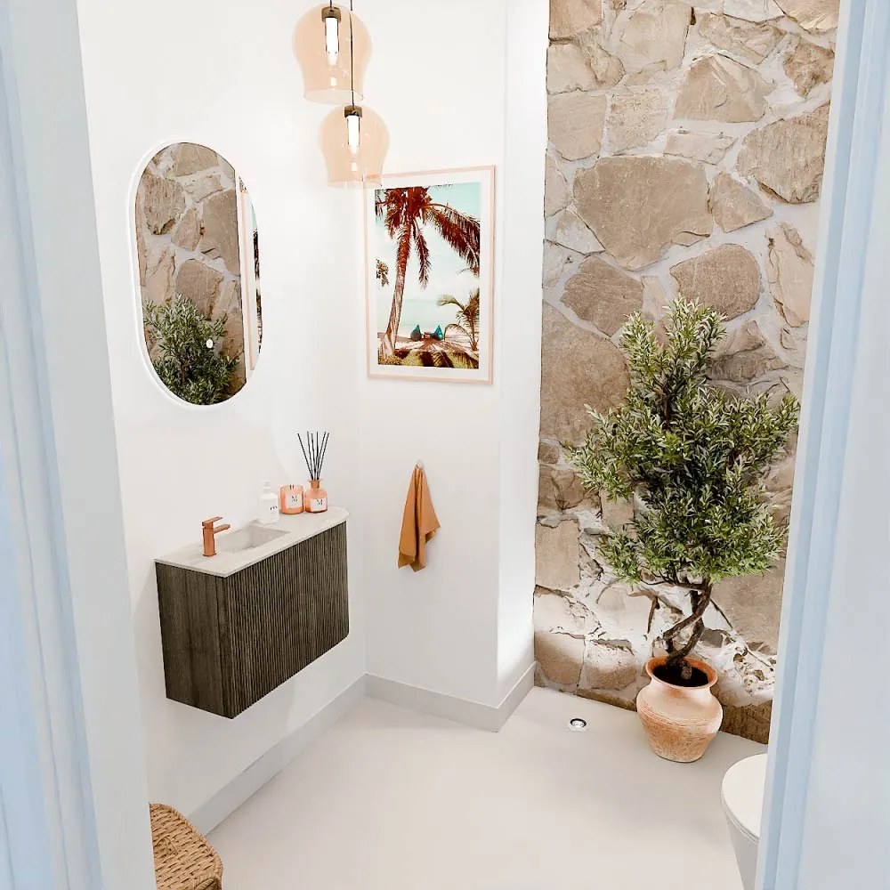 Mondiaz Joya DLux 60cm toiletmeubel ronding rechts shadow met wastafel faye links 1 kraangat ostra