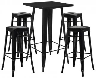 Set Met Een Hoge Tafel & 4 Hoge Krukken Lix Zwart - Sklum