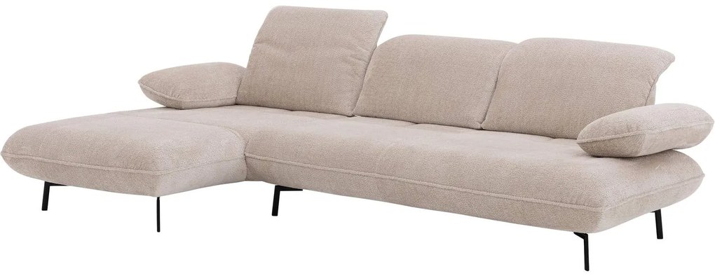 Goossens Excellent Bank Leandro beige, stof, 2,5-zits, modern design met chaise longue links