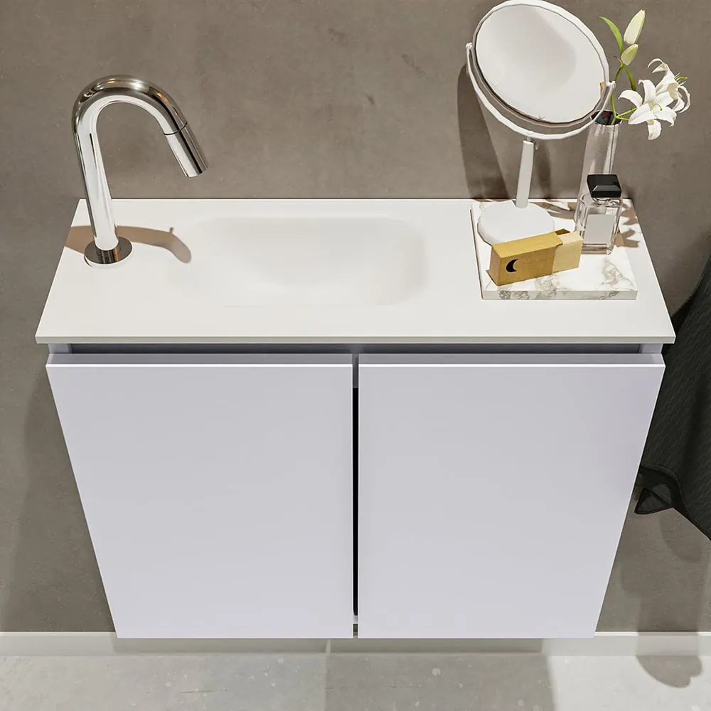 Mondiaz Ture 60cm toiletmeubel cale met wastafel talc links 1 kraangat