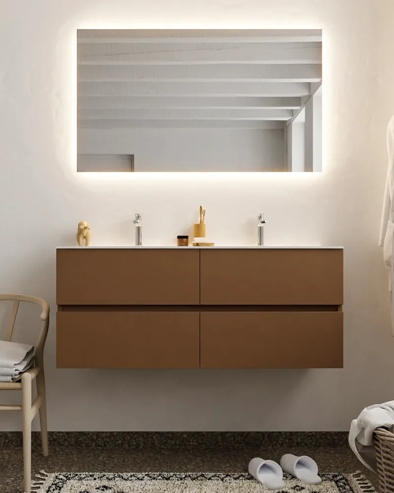 Mondiaz Vica 120cm badmeubel rust 4 lades wastafel Cloud dubbel met 2 kraangaten