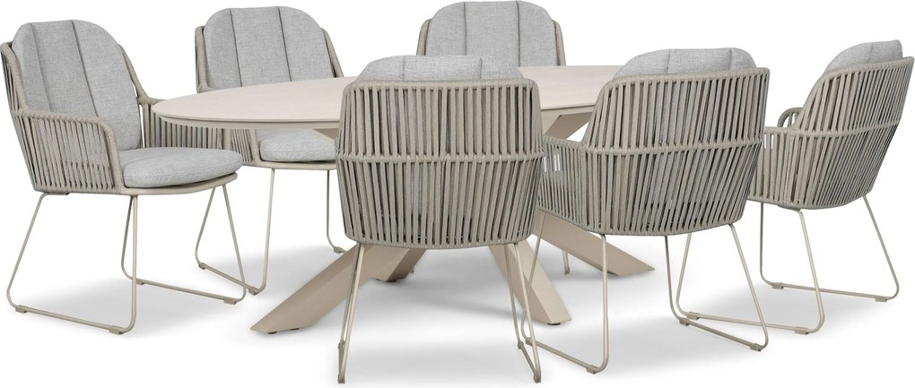 Tuinset 6 personen 240 cm Rope Taupe Domani Furniture Trivento/Lunea