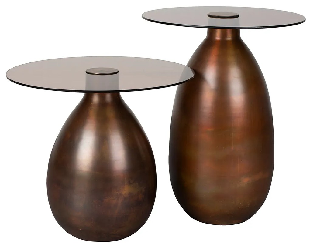 Dutchbone Selene Bronzen Bijzettafel Set Met Glas - 44 X 44cm.