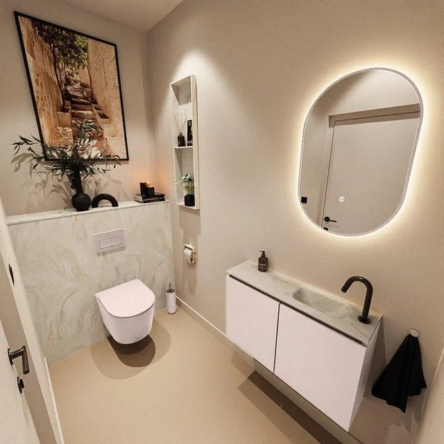 MONDIAZ TURE-DLUX 80cm toiletmeubel Rosee. EDEN wastafel Ostra positie rechts. Met 1 kraangat. TUREDX80ROSR1OST