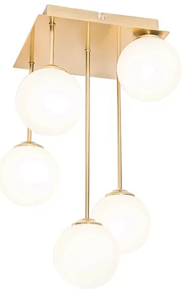 Moderne plafondlamp goud met opaal glas 5-lichts - Athens
