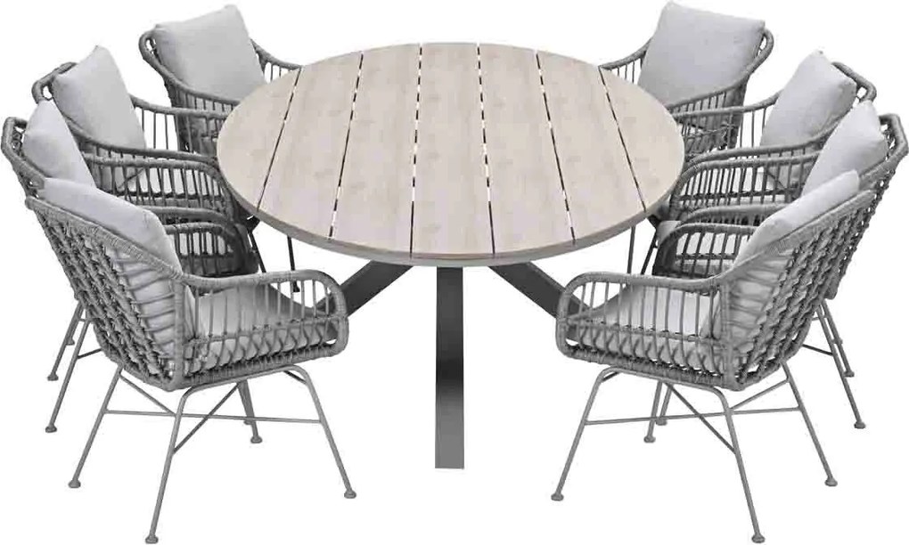 Garden Impressions Lucas tuinset 9-delig valley sand - Tulli tuintafel 280x140 cm - light teak vironwood