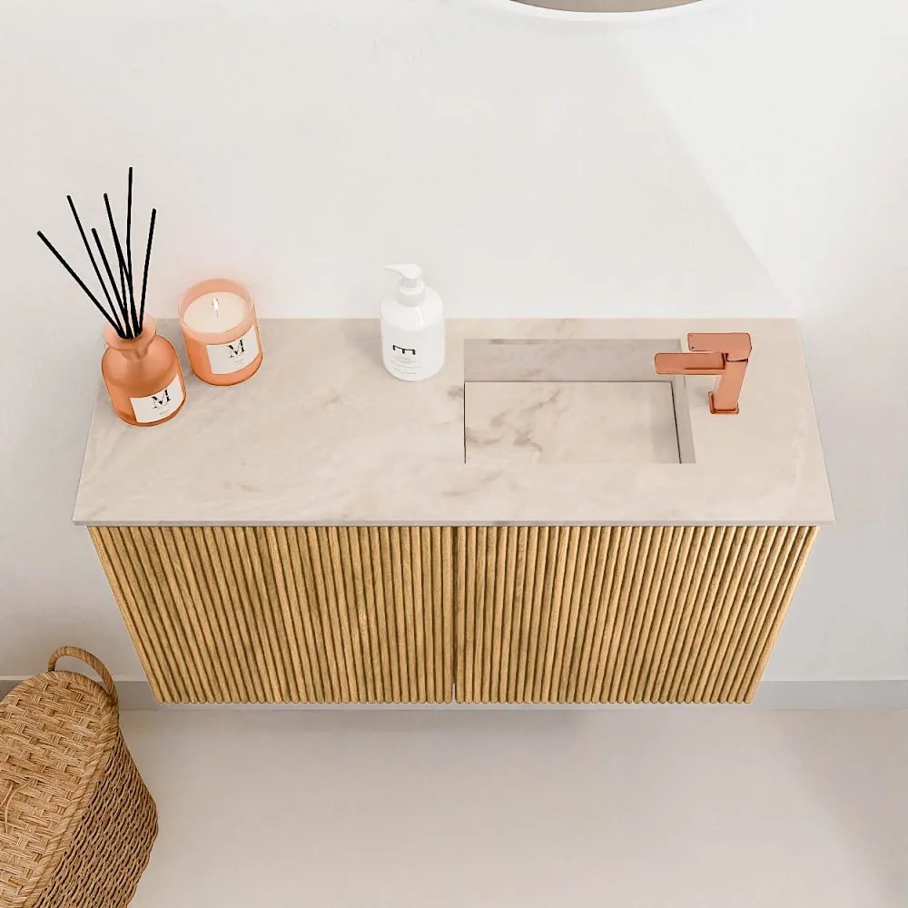 Mondiaz Joya DLux 70cm toiletmeubel oak met wastafel faye rechts 1 kraangat frappe