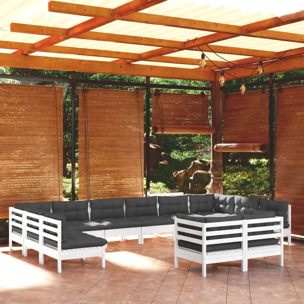vidaXL 12-delige Loungeset met kussens massief grenenhout wit