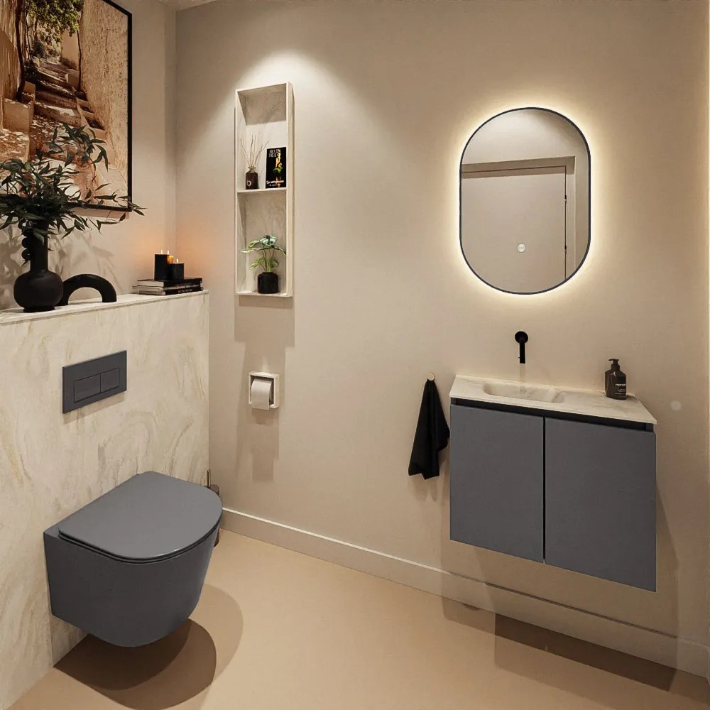 Mondiaz Ture DLux toiletmeubel 60cm dark grey met wastafel ostra links zonder kraangat