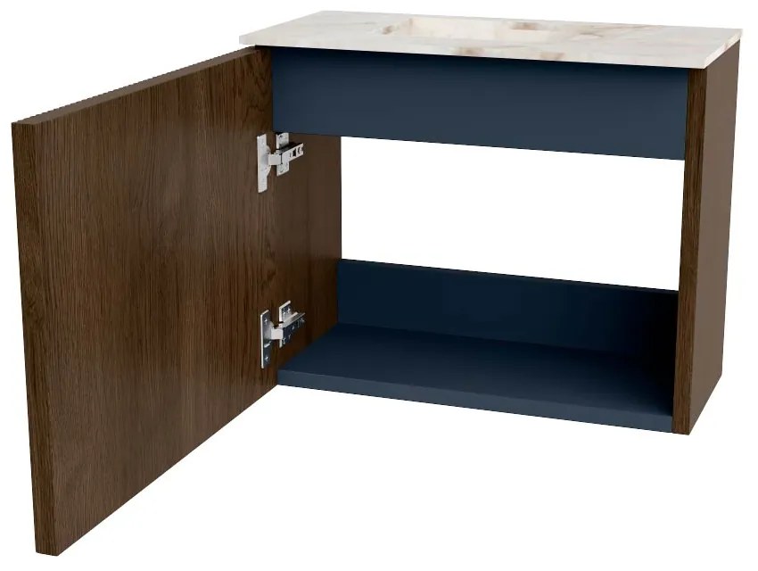 Mondiaz Joya DLux 50cm toiletmeubel walnut met wastafel faye links zonder kraangat frappe