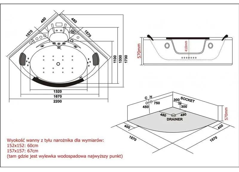 Plazan Orino whirlpool met heater 152x152cm