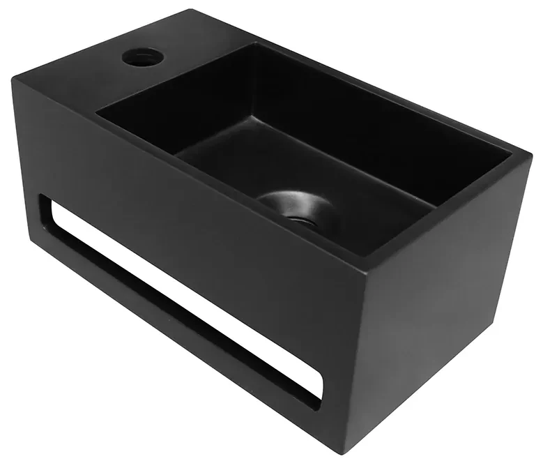 Saniclear Bali mat zwarte solid surface fontein 36x20cm links