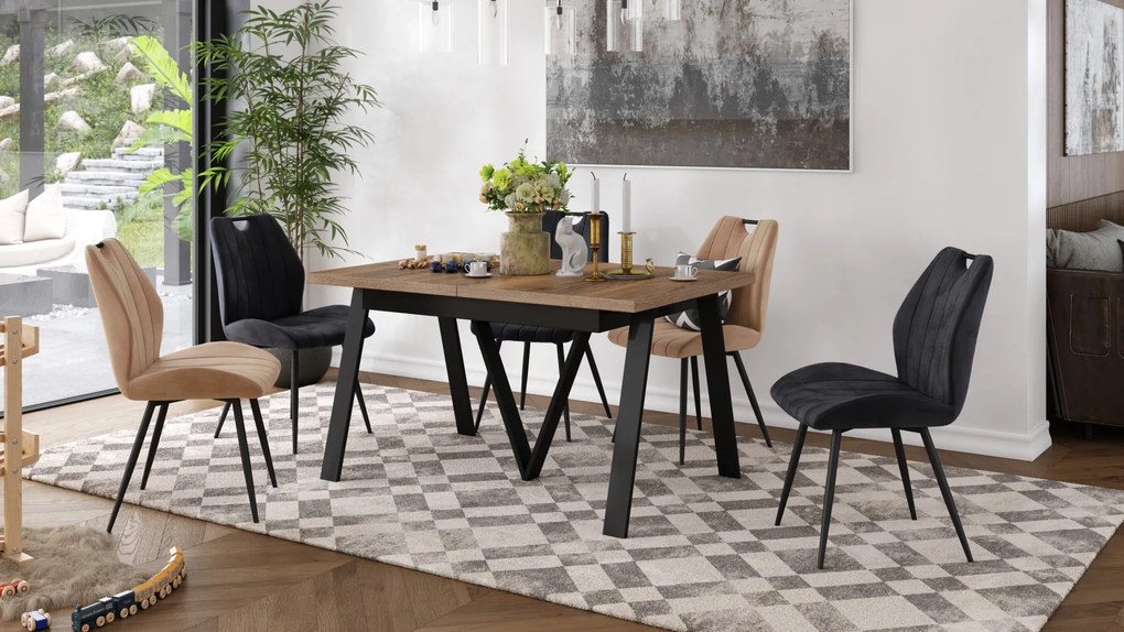 AVERY eik Halifax vertind/onderkant zwart - LOFT/INDUSTRIËLE TAFEL VOOR WOONKAMER/EETKAMER UITKLAPBAAR TOT 290 cm!