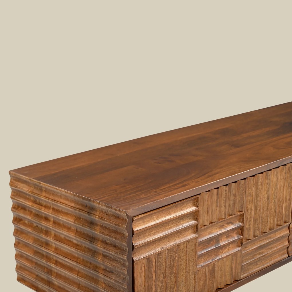 Houten Tv-meubel Uniek Houtsnijwerk - 160x39x39cm.