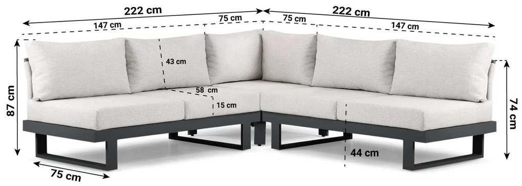Hoek loungeset 5 personen Aluminium Grijs Lifestyle Garden Furniture Lorenzo