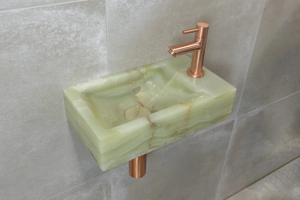 Saniclear Green Onyx fonteinset met rechte kraan in geborsteld koper