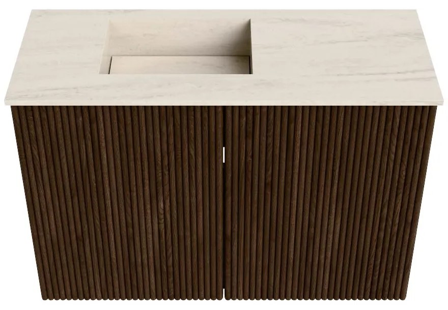 Mondiaz Joya DLux 60cm toiletmeubel walnut met wastafel faye links 1 kraangat meli
