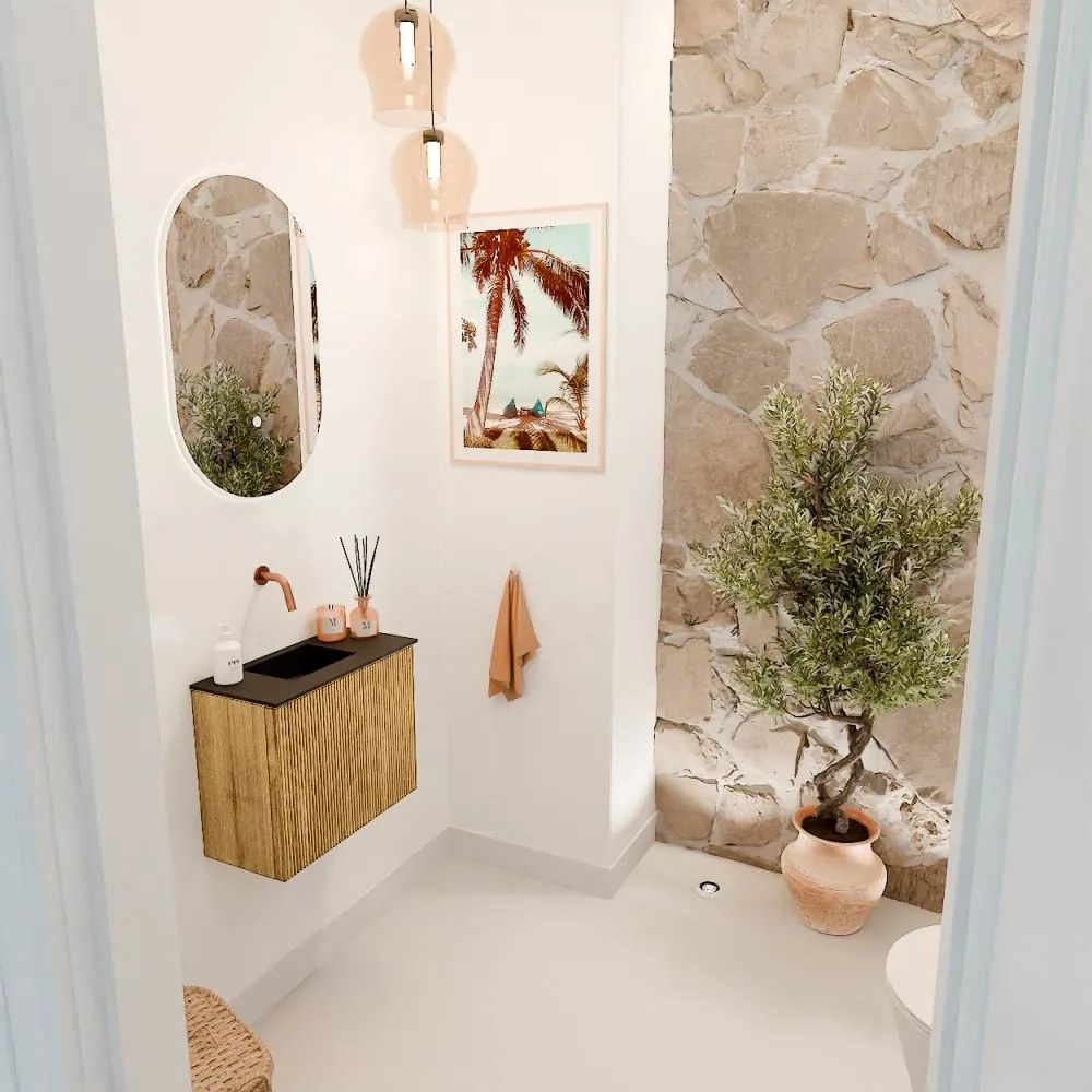 Mondiaz Joya 50cm toiletmeubel oak met wastafel faye links zonder kraangat urban