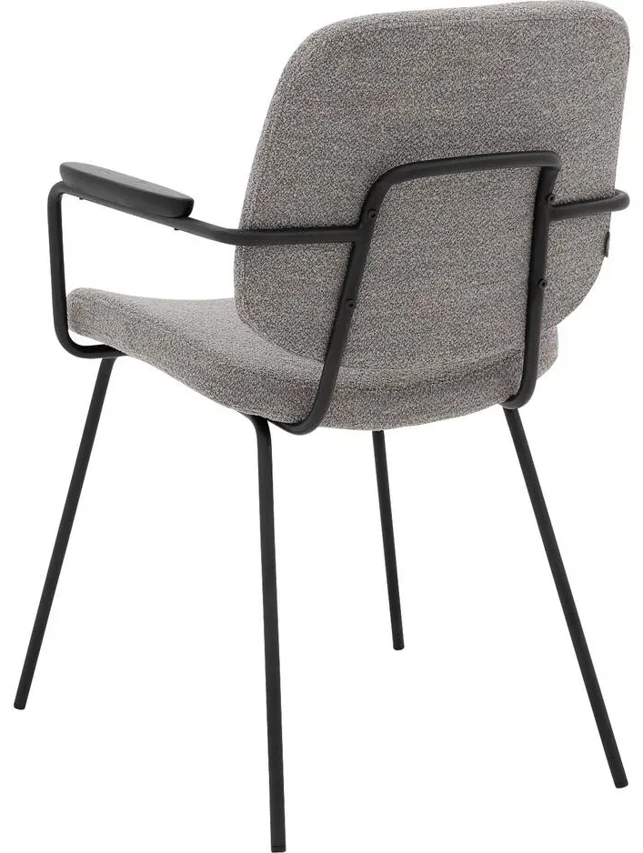Goossens Eetkamerstoel Hjalmar grijs stof met armleuning, modern design